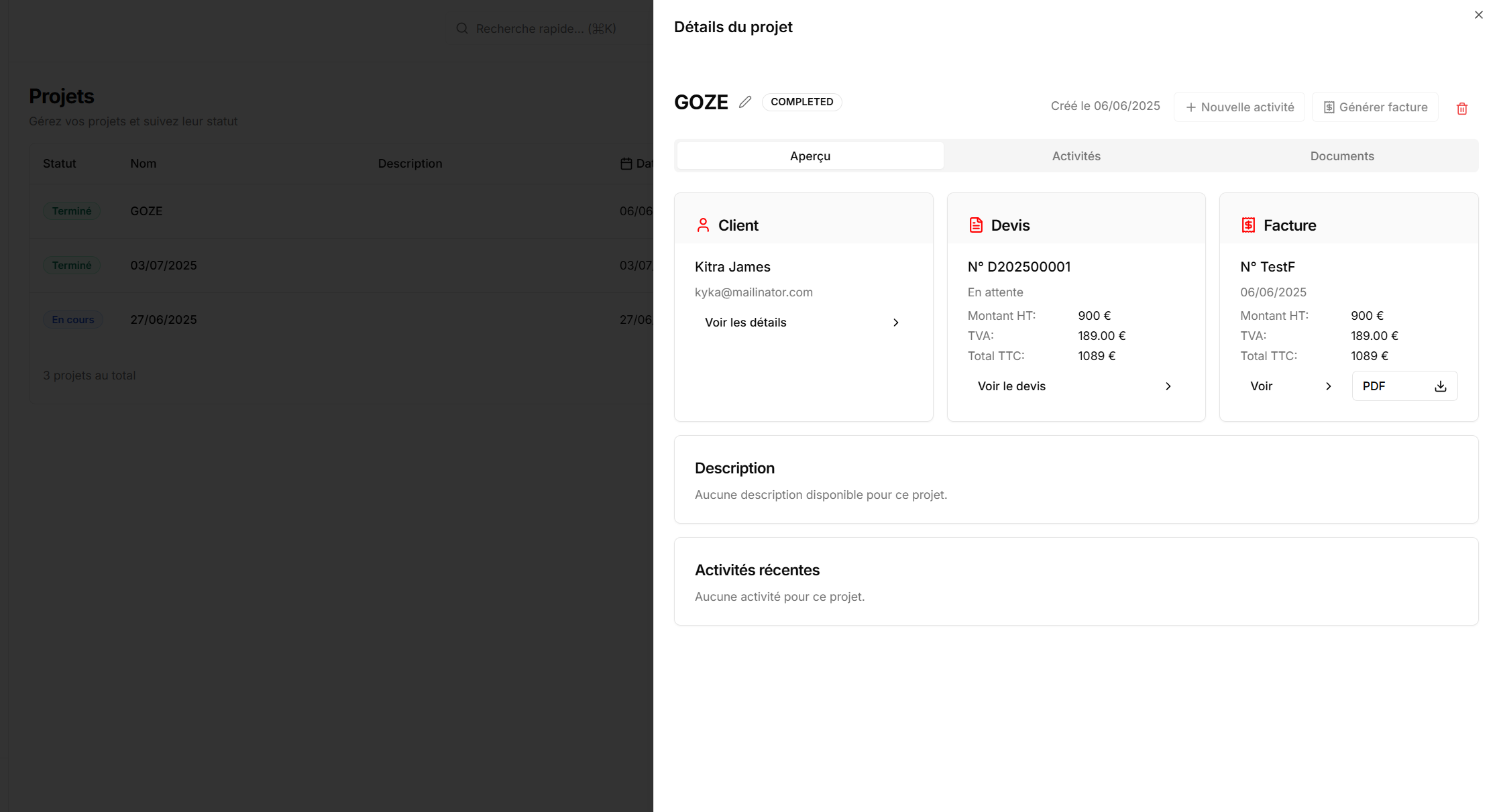 Interface de gestion de projets