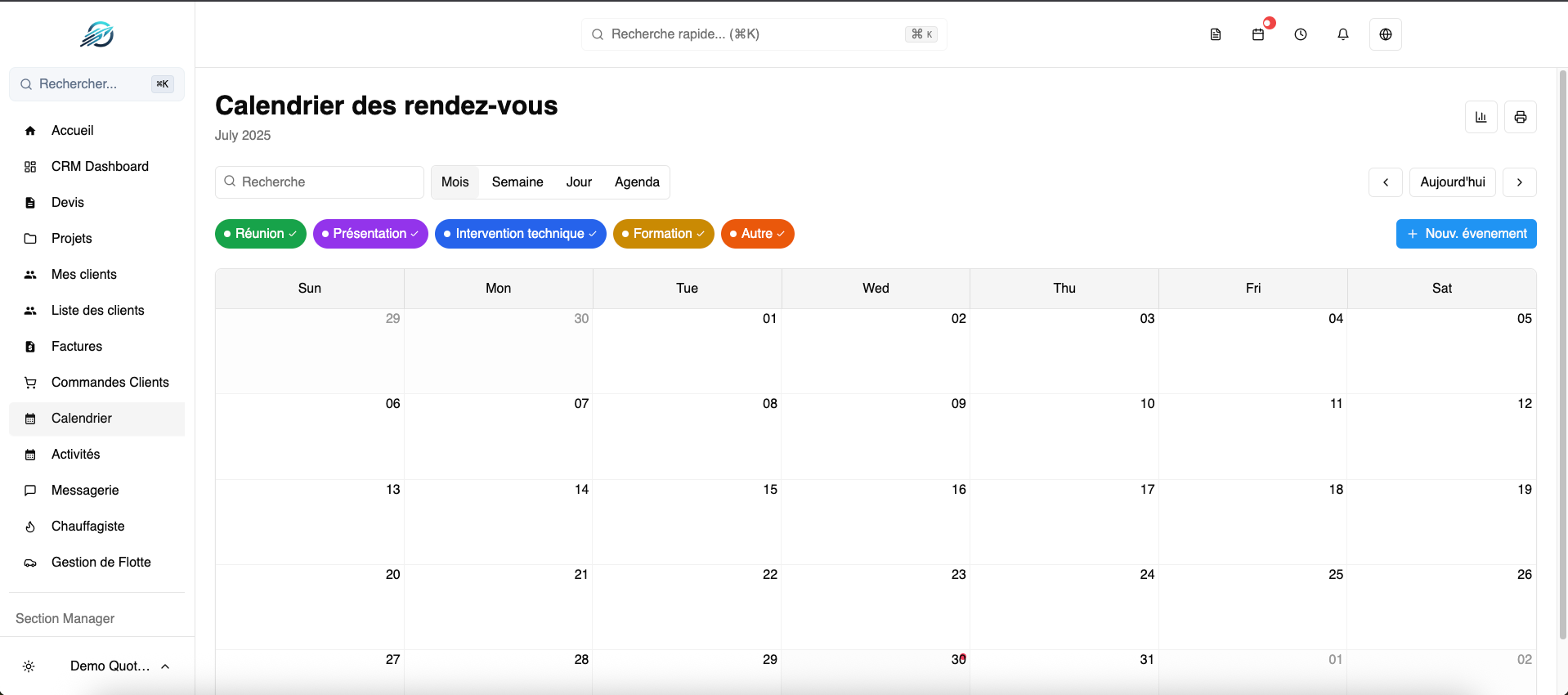 Planning interactif - Vue calendrier avec glisser-déposer et synchronisation Google Calendar