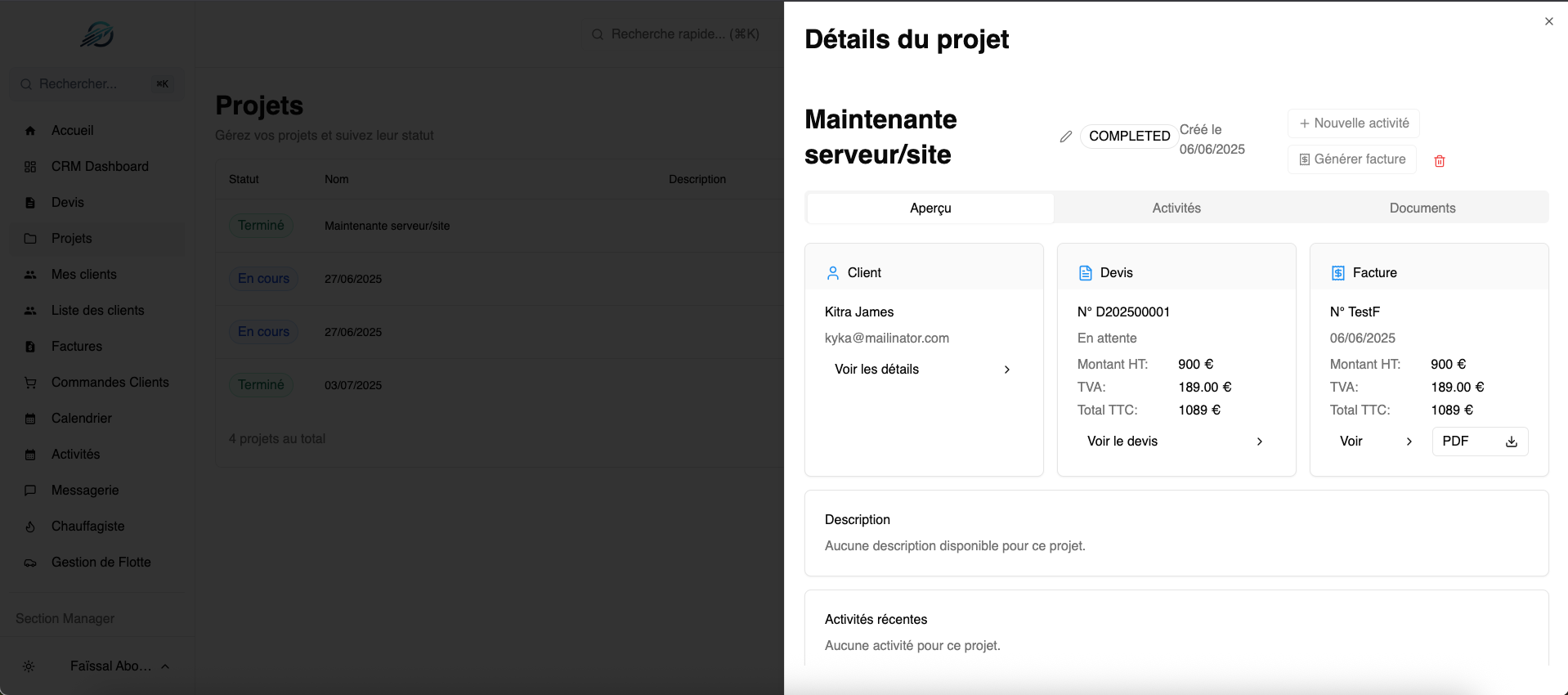 Gestion de Projets - Aperçu de l'interface