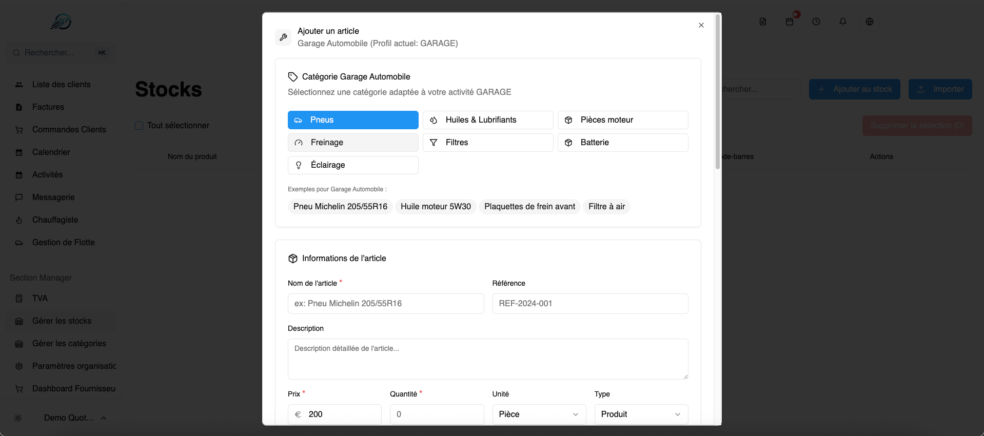 Gestion de Stock - Aperçu de l'interface