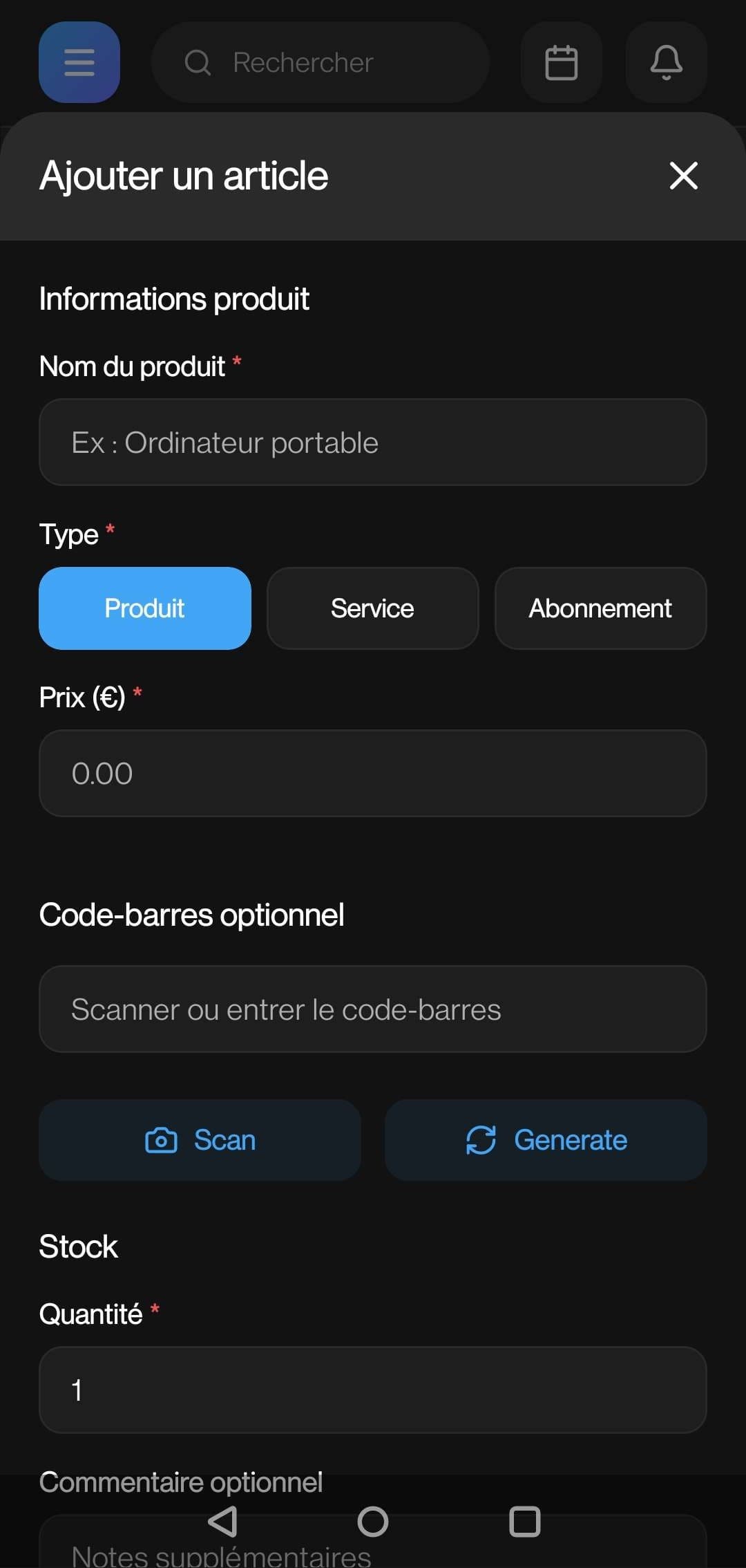 Un article du catalogue dans l'application mobile QuotyFast